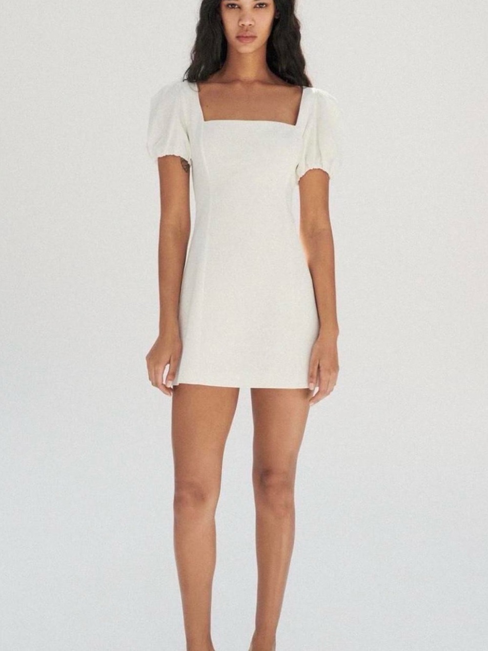 Zara White Linen Blend Puff Sleeve Mini Dress